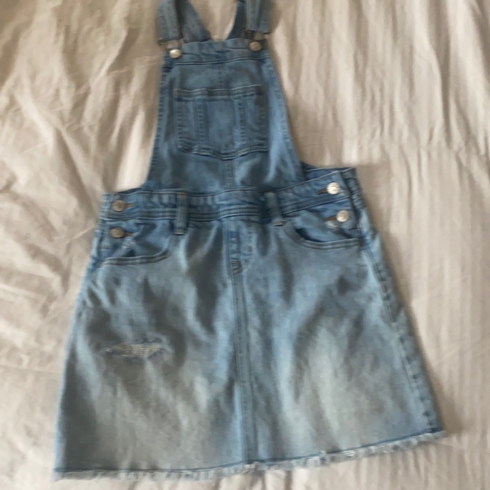 Girls Cat & Jack jean dress overalls with distress.